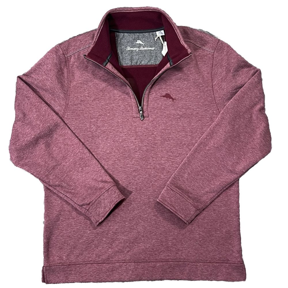 Tommy Bahama Half Zip Pullover Men’s Sz Small Tango Wave Heritage Wine HTHR NWT